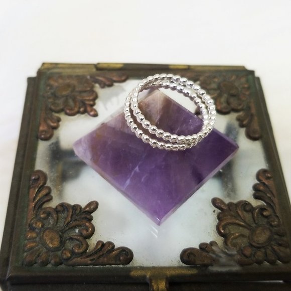 {nwt} Sterling Silver Beaded Midi Rings - set of 2 - Picture 3 of 6